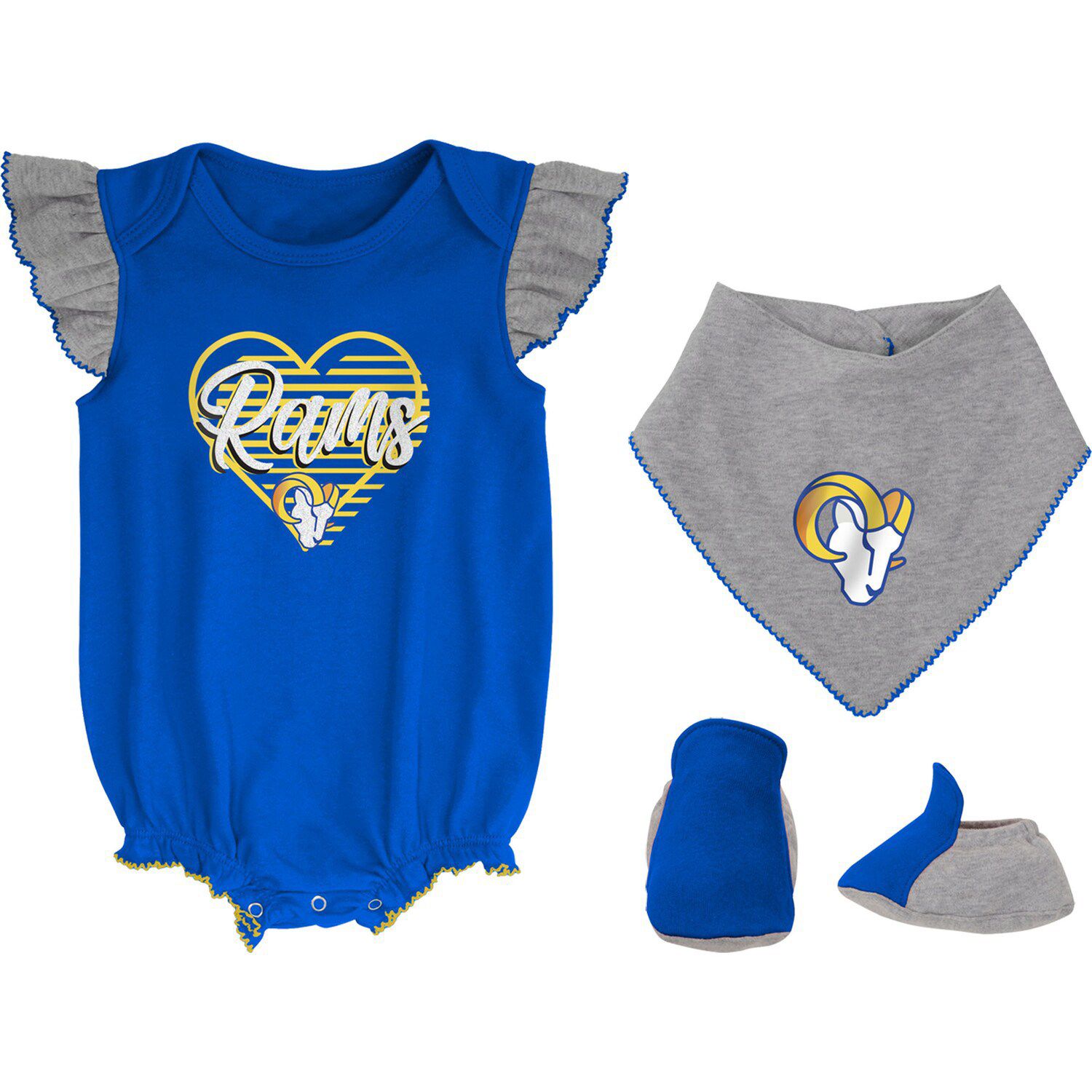 NFL Los Angeles Rams Baby Girls Short Sleeve Bodysuit Set, 3-Pack