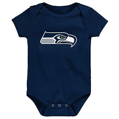 Infant College Navy/Neon Green/Heathered Gray Seattle Seahawks 3-Pack Game On Bodysuit Set