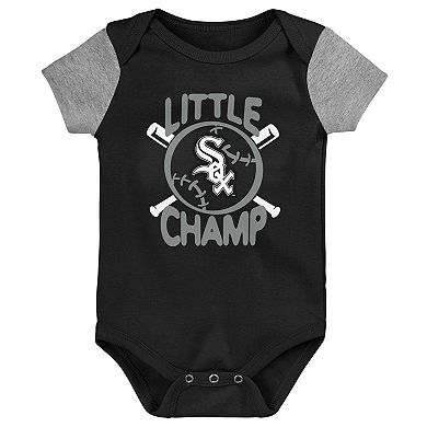 Newborn & Infant Black/Heather Gray Chicago White Sox Little Champ Three-Pack Bodysuit Bib & Booties Set