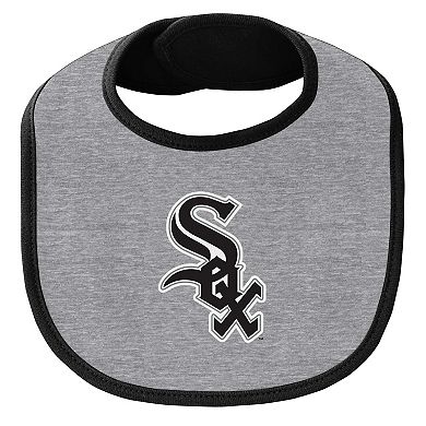Newborn & Infant Black/Heather Gray Chicago White Sox Little Champ Three-Pack Bodysuit Bib & Booties Set