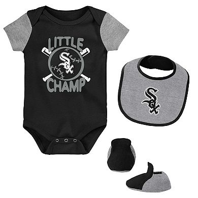 Newborn & Infant Black/Heather Gray Chicago White Sox Little Champ Three-Pack Bodysuit Bib & Booties Set