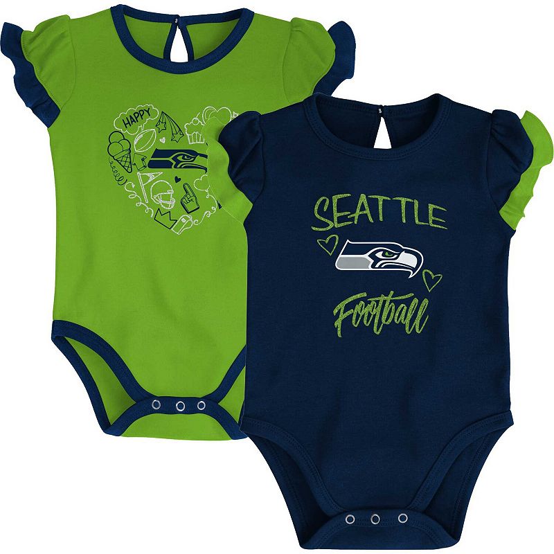 Newborn & Infant College Navy/Neon Green Seattle Seahawks Too Much Love Two-Piece Bodysuit Set, Boy's, Size: 0-3 Months, Blue