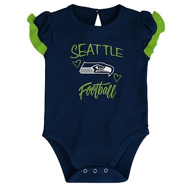 Newborn & Infant College Navy/Neon Green Seattle Seahawks Too Much Love Two-Piece Bodysuit Set