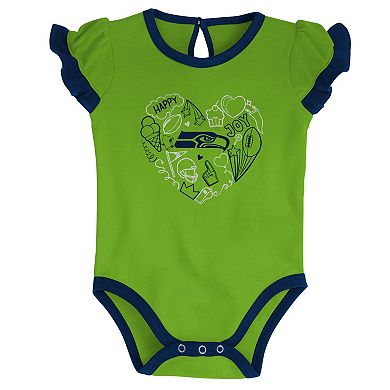 Newborn & Infant College Navy/Neon Green Seattle Seahawks Too Much Love Two-Piece Bodysuit Set