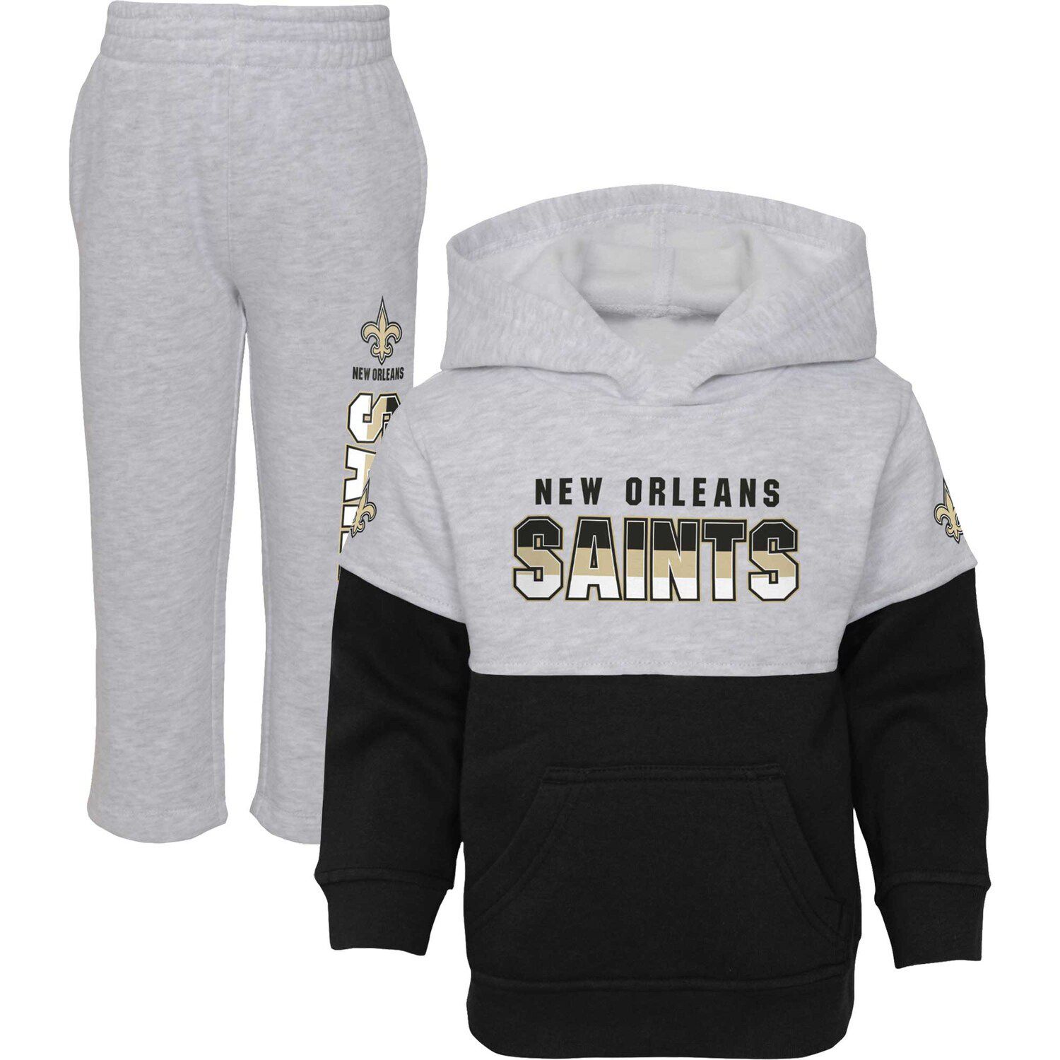 Youth Black New Orleans Saints Heritage Long Sleeve Hoodie T-Shirt