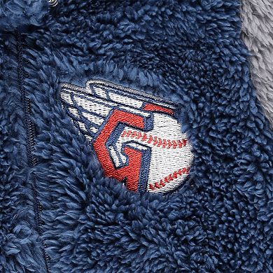 Newborn and Infant Navy/Gray Cleveland Guardians Game Nap Teddy Fleece Bunting Full-Zip Sleeper