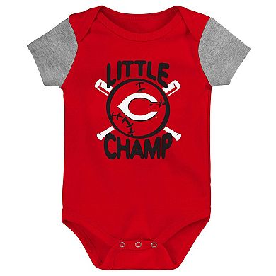 Newborn & Infant Red/Heather Gray Cincinnati Reds Little Champ Three-Pack Bodysuit Bib & Booties Set