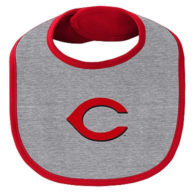 Newborn & Infant Red/Heather Gray Cincinnati Reds Little Champ Three-Pack Bodysuit Bib & Booties Set