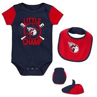 Newborn & Infant Navy/Red Cleveland Guardians Little Champ Three-Pack Bodysuit Bib & Booties Set