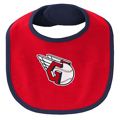 Newborn & Infant Navy/Red Cleveland Guardians Little Champ Three-Pack Bodysuit Bib & Booties Set