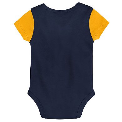 Newborn & Infant Navy/Gold Milwaukee Brewers Little Champ Three-Pack Bodysuit Bib & Booties Set