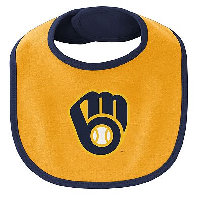 Newborn & Infant Navy/Gold Milwaukee Brewers Little Champ Three-Pack Bodysuit Bib & Booties Set
