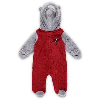 Newborn & Infant Red/Gray Tampa Bay Buccaneers Game Nap Teddy Fleece Bunting Full-Zip Sleeper