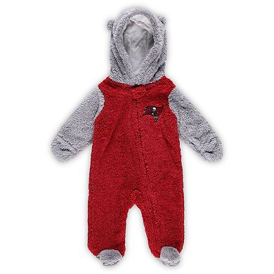 Newborn & Infant Red/Gray Tampa Bay Buccaneers Game Nap Teddy Fleece Bunting Full-Zip Sleeper