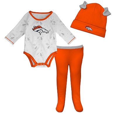 Newborn & Infant White/Orange Denver Broncos Dream Team Onesie Pants & Hat Set