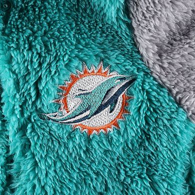 Newborn & Infant Aqua/Gray Miami Dolphins Game Nap Teddy Fleece Bunting Full-Zip Sleeper