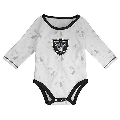 Newborn & Infant White/Black Las Vegas Raiders Dream Team Bodysuit Pants & Hat Set