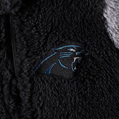 Newborn & Infant Black/Gray Carolina Panthers Game Nap Teddy Fleece Bunting Full-Zip Sleeper