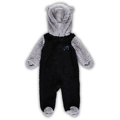 Newborn & Infant Black/Gray Carolina Panthers Game Nap Teddy Fleece Bunting Full-Zip Sleeper