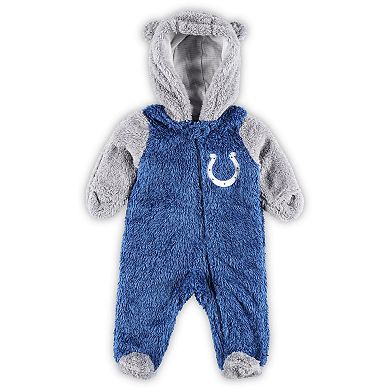 Newborn & Infant Royal/Gray Indianapolis Colts Game Nap Teddy Fleece Bunting Full-Zip Sleeper