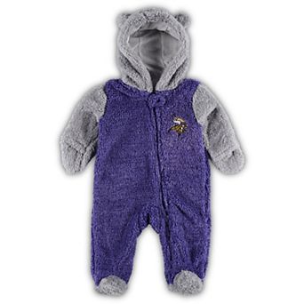 Newborn & Infant Purple/Gray Minnesota Vikings Game Nap Teddy Fleece Bunting Full-Zip Sleeper