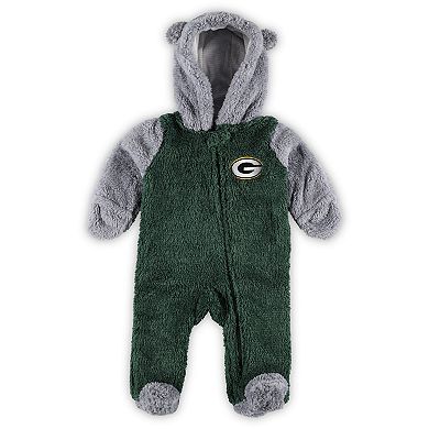Newborn & Infant Green/Gray Green Bay Packers Game Nap Teddy Fleece Bunting Full-Zip Sleeper