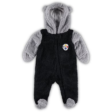 Newborn & Infant Black/Gray Pittsburgh Steelers Game Nap Teddy Fleece Bunting Full-Zip Sleeper