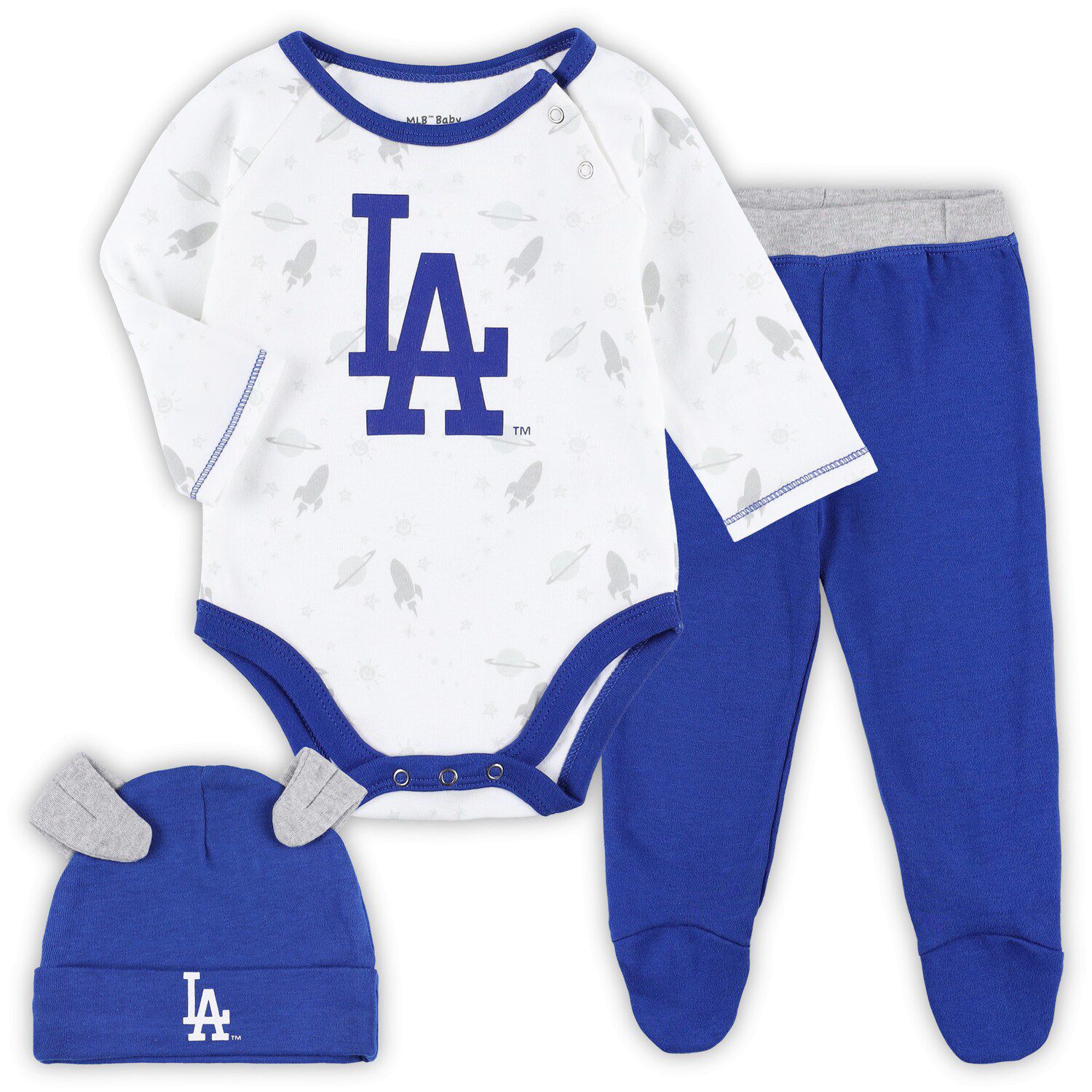 Girls Newborn & Infant Los Angeles Dodgers Royal Play Your Best Bodysuit,  Bib & Booties Set