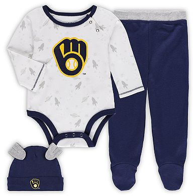 Newborn & Infant Navy/White Milwaukee Brewers Dream Team Bodysuit Hat & Footed Pants Set