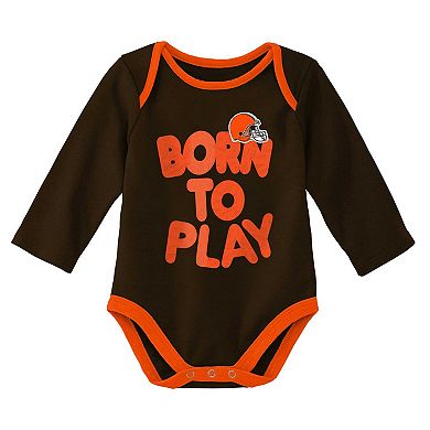 Newborn & Infant Brown/Heathered Gray Cleveland Browns Born To Win Two-Pack Long Sleeve Bodysuit Set