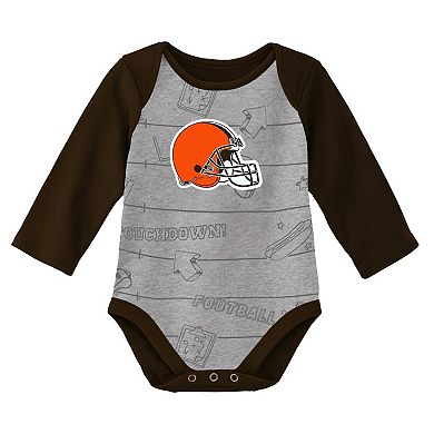 Newborn & Infant Brown/Heathered Gray Cleveland Browns Born To Win Two-Pack Long Sleeve Bodysuit Set