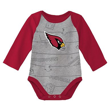 Newborn & Infant Cardinal/Heathered Gray Arizona Cardinals Born To Win Two-Pack Long Sleeve Bodysuit Set