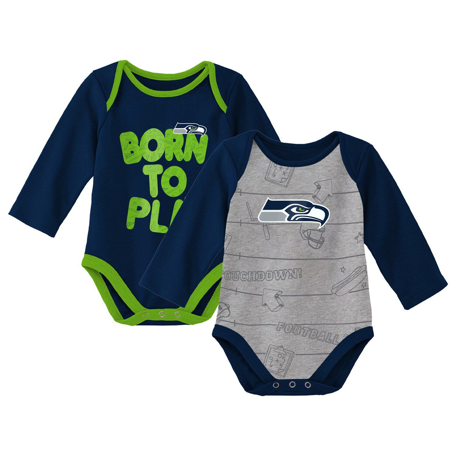 Newborn & Infant College Navy/Neon Green Seattle Seahawks Too Much Love  Two-Piece Bodysuit Set