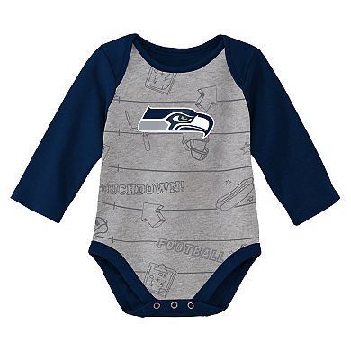 Newborn & Infant College Navy/Heathered Gray Seattle Seahawks Born To Win Two-Pack Long Sleeve Bodysuit Set