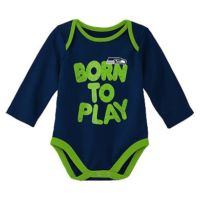 Newborn & Infant College Navy/Heathered Gray Seattle Seahawks Born To Win Two-Pack Long Sleeve Bodysuit Set