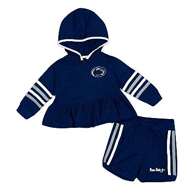 Girls Infant Colosseum Navy Penn State Nittany Lions Spoonful Full-Zip Hoodie & Shorts Set