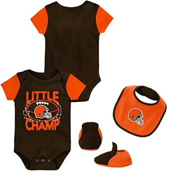 Newborn & Infant Brown/Orange Cleveland Browns Little Champ Three-Piece Bodysuit Bib & Booties Set