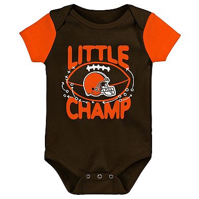 Newborn & Infant Brown/Orange Cleveland Browns Little Champ Three-Piece Bodysuit Bib & Booties Set