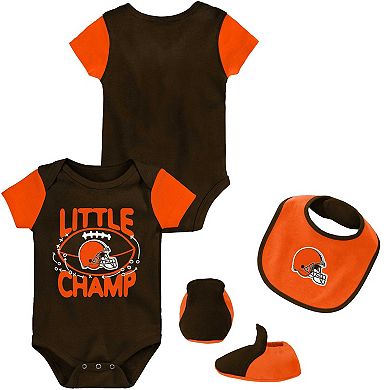 Newborn & Infant Brown/Orange Cleveland Browns Little Champ Three-Piece Bodysuit Bib & Booties Set