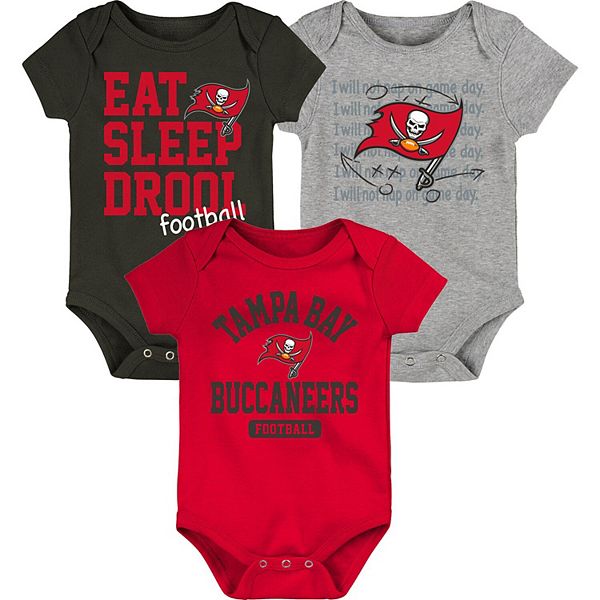 Newborn & Infant Red/Pewter/Heathered Gray Tampa Bay Buccaneers Three-Piece  Eat Sleep Drool Bodysuit Set