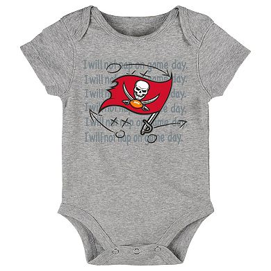 Newborn & Infant Red/Pewter/Heathered Gray Tampa Bay Buccaneers Three-Piece Eat Sleep Drool Bodysuit Set