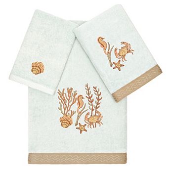 Linum Home Seashell Textiles Turkish Cotton Aaron 3 pc Embellished Towel Set