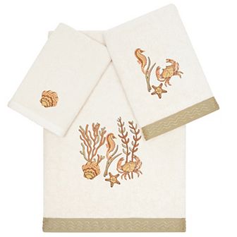 Linum Home Seashell Textiles Turkish Cotton Aaron 3 pc Embellished Towel Set