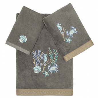 Linum Home Seashell Textiles Turkish Cotton Aaron 3 pc Embellished Towel Set
