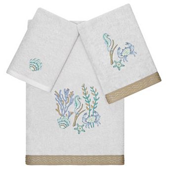 Linum Home Seashell Textiles Turkish Cotton Aaron 3 pc Embellished Towel Set