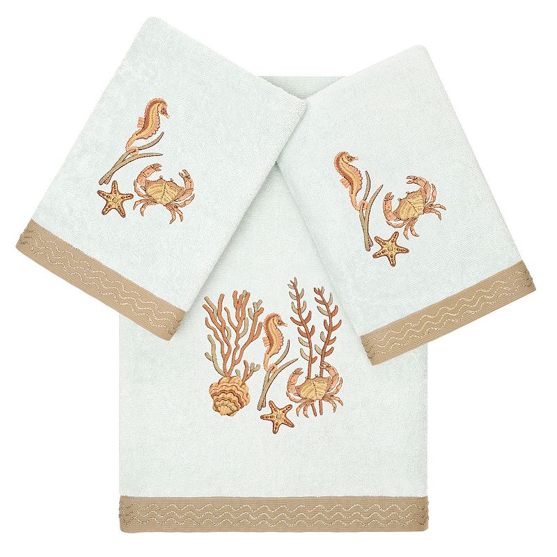 Linum Home Textiles Turkish Cotton Aaron 3-piece Embellished Towel Set, Blue