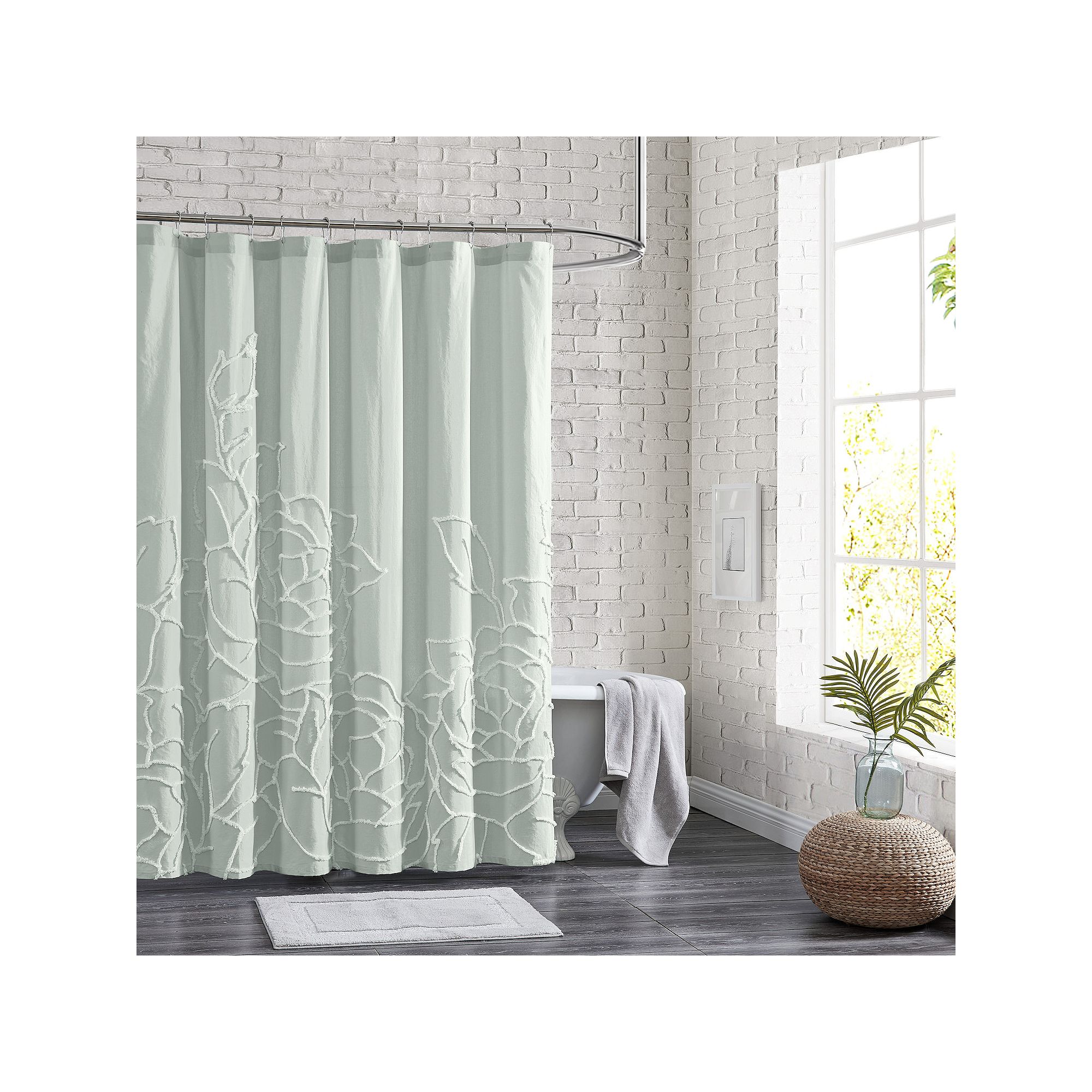 Peri Chenille Rose Green Shower Curtain, Size: 72X72