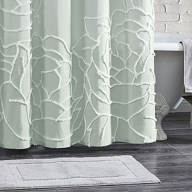 Peri Chenille Rose Green Shower Curtain