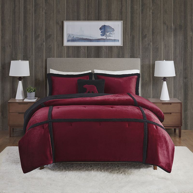 Woolrich Orlen Plush to Sherpa Down Alternative Comforter Set with Decorati