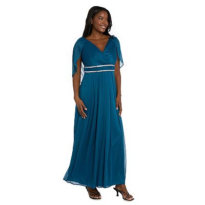 Women's R&M Richards Long Surplice Bodice With Capelet & Rhinestone Waist Dress, Size: 8, Wedgewood